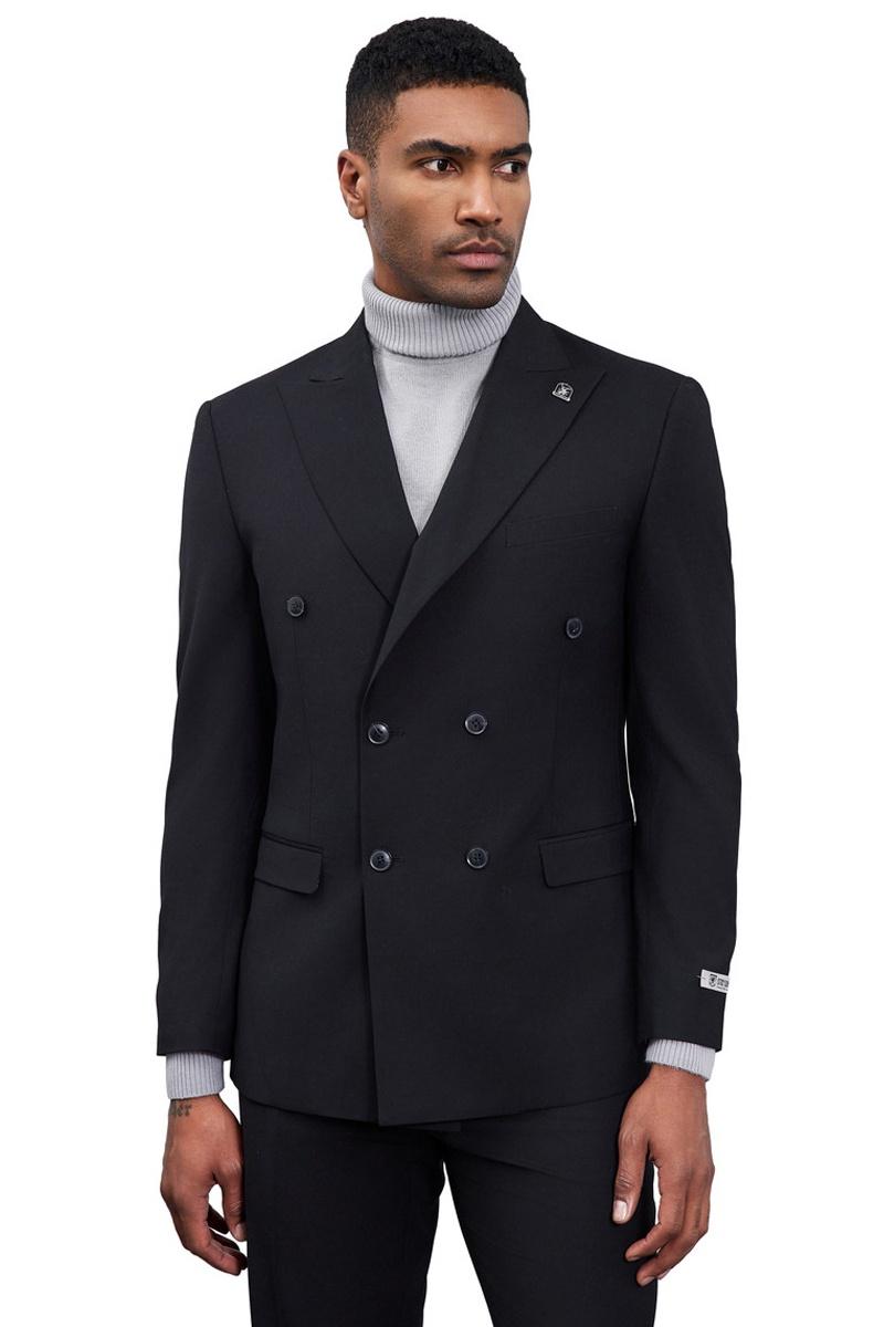 Men's Designer Stacy Adams Classic Double Breasted Suit in Black – SuitUSA