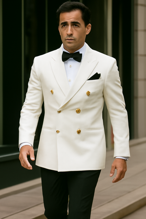 Ivory Double Breasted Dinner Jacket - Cream Dinner Jacket - Off White Color With Gold Buttons by mensusa