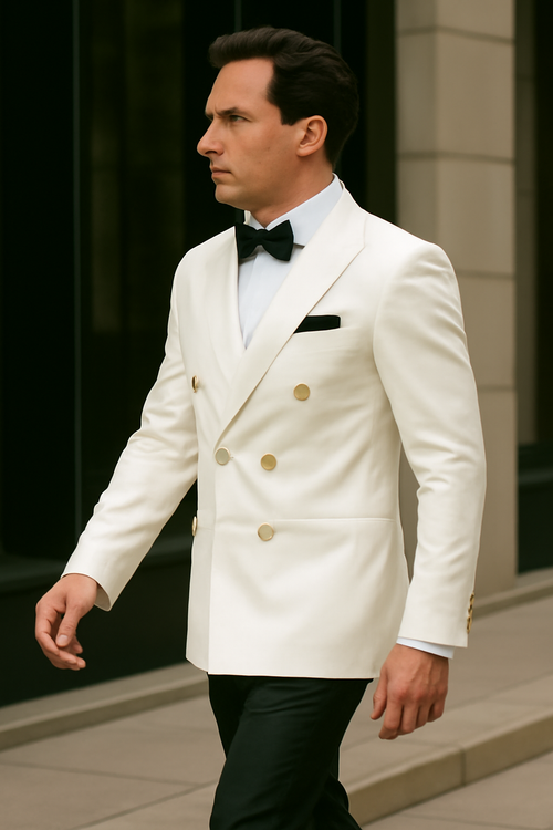 Ivory Double Breasted Dinner Jacket - Cream Dinner Jacket - Off White Color With Gold Buttons by mensusa