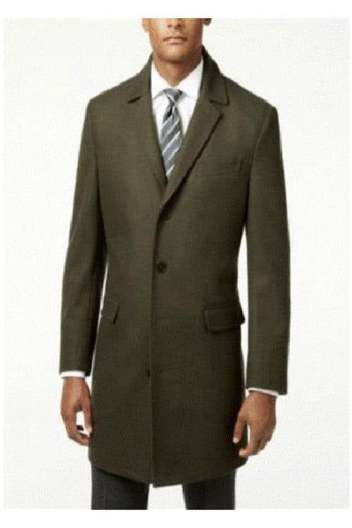 Men's Olive Green Two Button Designer Men's Peacoat Sale Long Jacket Men's Carcoat - Car Coat Mid Length Three Quarter Length Coat USA Men's Outlet