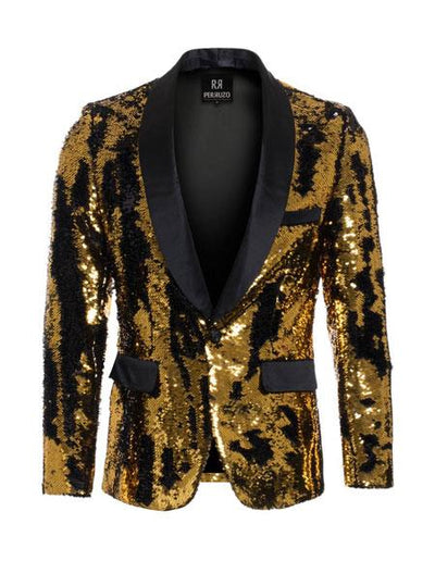 Men's Gold ~ Black high fashion sequin blazer mensusa