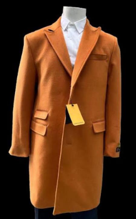 Mens Orange Fashion Overcoat - Orange Carcoat by USA Men's Outlet