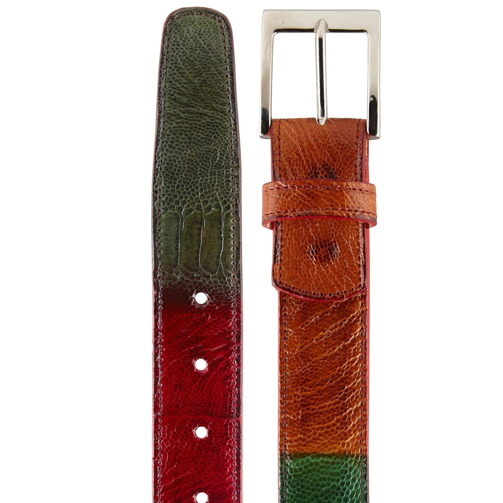 Men's Belvedere Genuine Ostrich Leg Dress Belt in Red