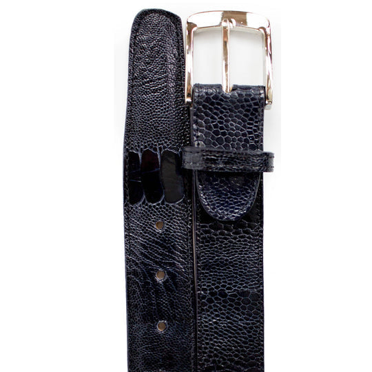 Men's Genuine Ostrich Leg Dress Belt in Navy Blue by Belvedere Shoes