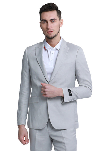 Men's Linen Wedding Suit in Light Grey
