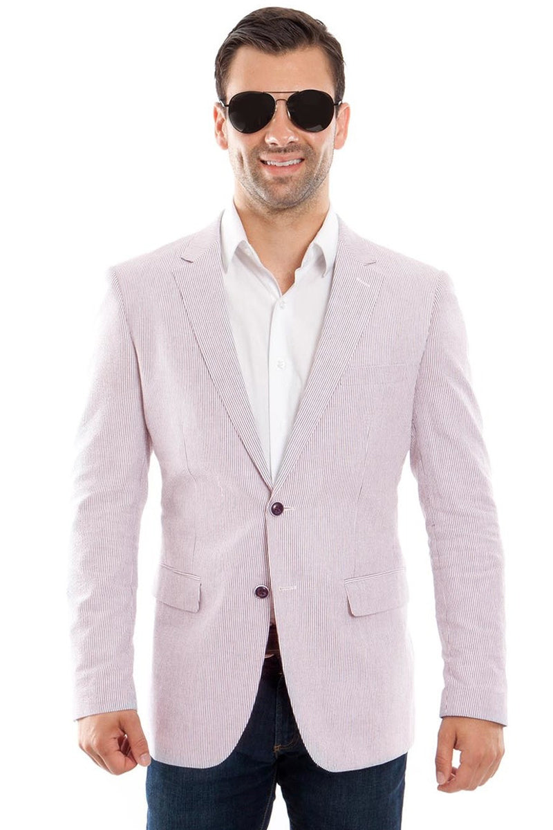 Men's Summer Seersucker Sport Coat in Tan
