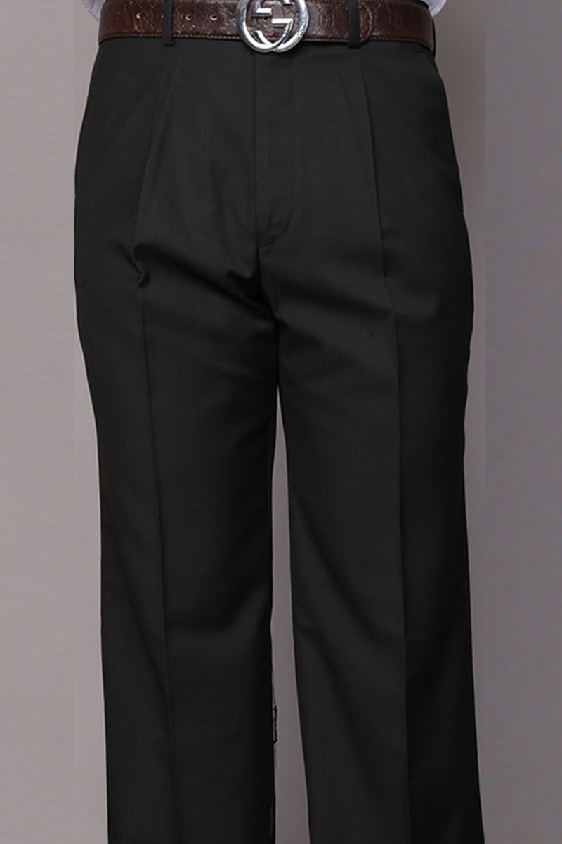 Men's Wool Pleated Dress Pants in Black by Statement Suits – SuitUSA