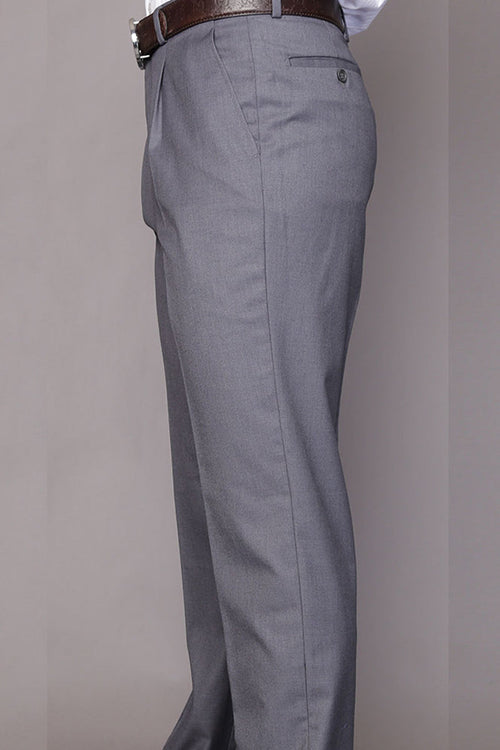Men's Classic Fit Wool Pleated Dress Pants in Charcoal Grey