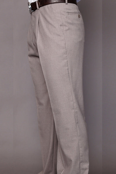 Men's Classic Fit Pleated Wool Dress Pants in Tan