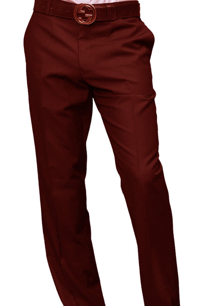 Men's Modern Fit Burgundy Wool Flat Front Pant