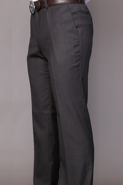 Men's Charcoal Grey Wool Flat Front Trousers