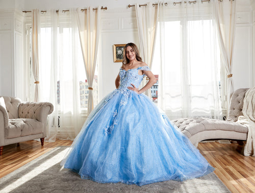 3D Floral Off-Shoulder Glitter Ball Gown by Calla KY-73112