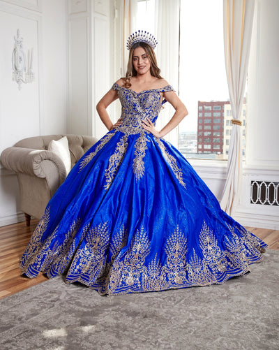 Glitter Embroidered Quince Dress Applique Off Shoulder Ball Gown by Calla KY72838
