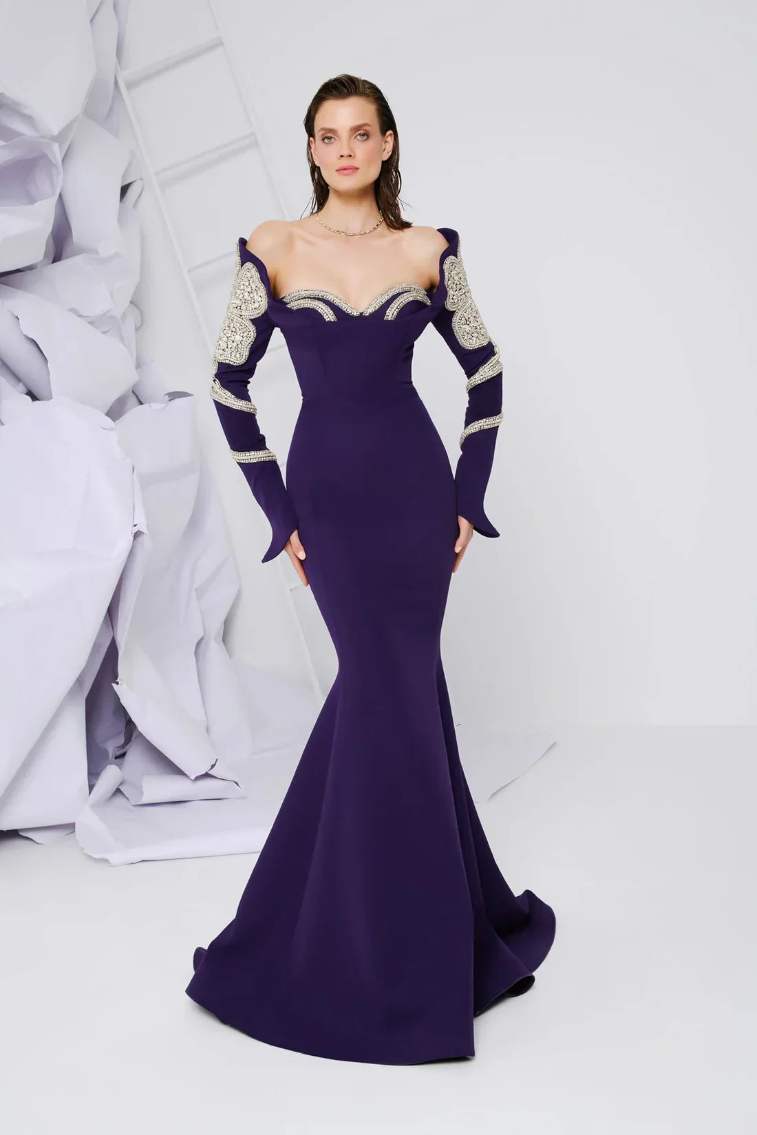 Fouad Sarkis 2858 Strapless Mermaid Gown with Tassel Embellishments