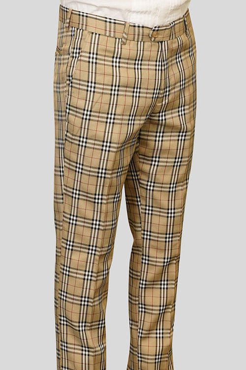 Men's Slim Fit Wool Dress Pant in Tan Glen Plaid