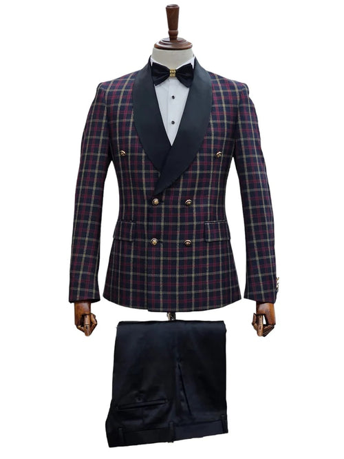 Double Breasted Tuxedo Suit - Slim fitted - Navy Blue Suit - Shawl Collar - Men's Tuxedo USA