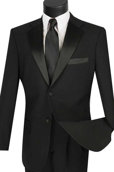 Black Prom Tuxedo Suit -Black Wedding Suit - Mens Classic 2 Button Poplin Tuxedo