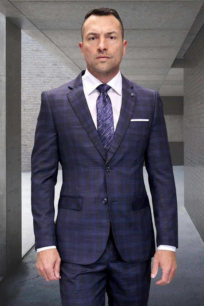 Men's Italian Wool Suit in Heather Charcoal Plaid – SuitUSA