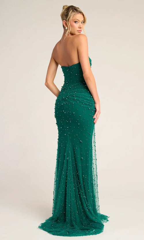 Beaded Sheath Evening Gown with Sheer Corset Bodice Formal Prom Dress Portia and Scarlett PS26022