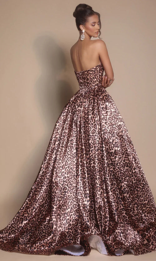 Leopard Print Ball Gown Strapless Sweetheart Corset Bodice Dress by Portia and Scarlett PS26188