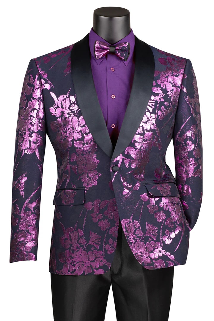 Lavender Prom Tuxedo Suit - Lavender Wedding Suit -Men's Shiny Foil Floral Paisley Prom & Wedding Tuxedo Jacket