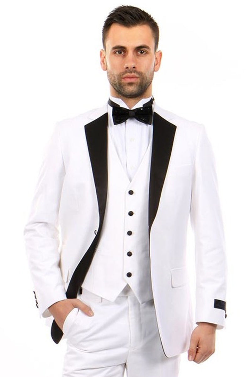 Men's Classic Vested Tuxedo in White & Black