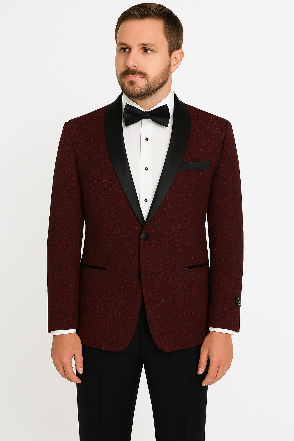 Paisley-300 Burgundy and Black Tuxedo Blazer with Bow Tie