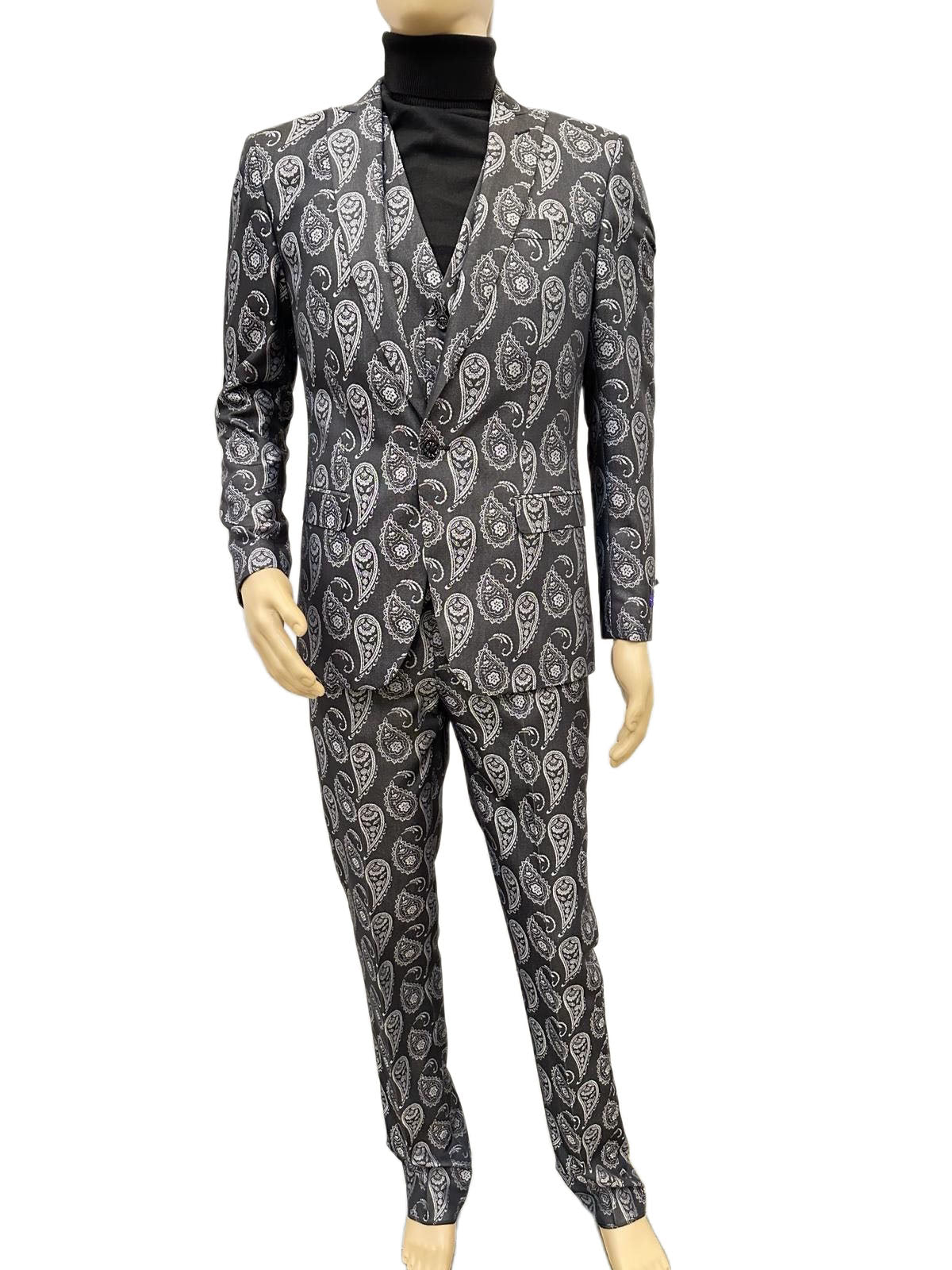Paisley Suit - Gray - Silver - Charcoal Prom Suit - Slim Fit Stage Suit – SuitUSA