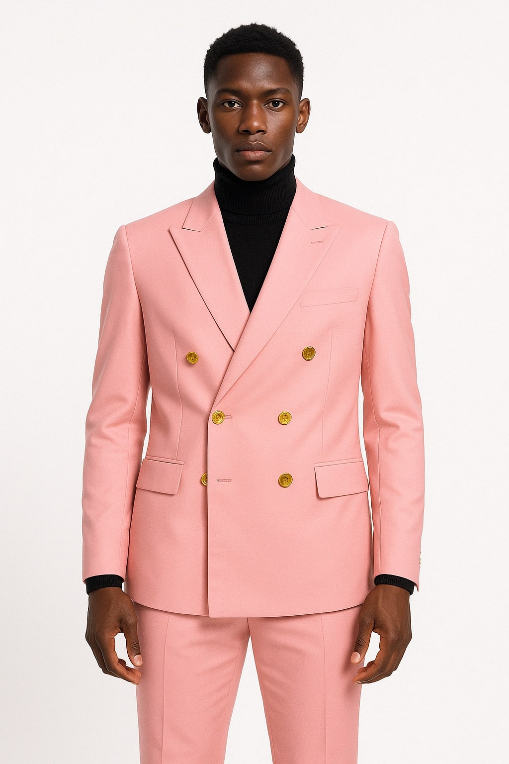 Mens Pink Double-Breasted Suit with Gold Buttons – SuitUSA