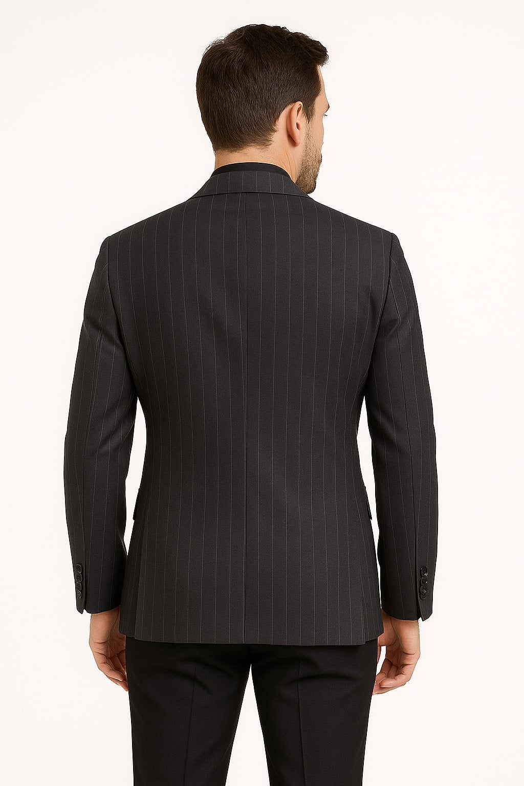 Pinstripe Blazer in Black Pinstripe Almost Dark Charcoal Grey Pinstripe Sport Coat - 1920s Pattern Sport Coat USA Men's Outlet