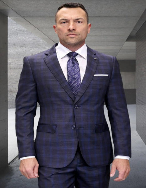 Mens 3 Piece 100 Percent Wool Suit - Affordable Italian Super 150's Fabric in Plaid Texture Fabric in Color Heather Charcoal - Online Special by USA Men's Outlet