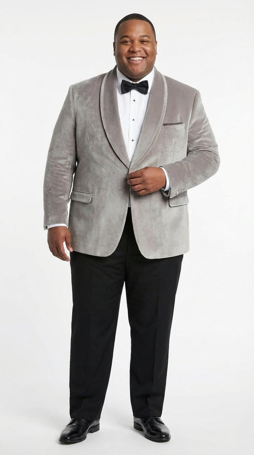 Men's Platinum Velvet Dinner Jacket with Satin Shawl Lapel | Formal Wedding Prom Blazer