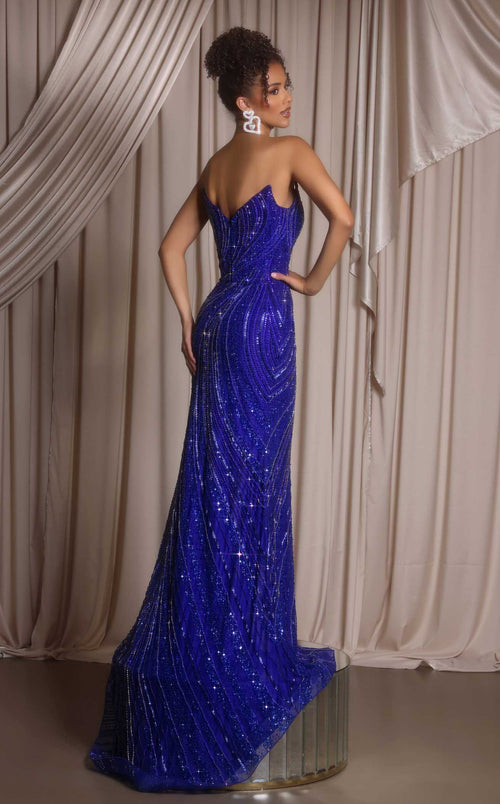 Strapless Sequin Evening Gown with Sweetheart Neckline Beaded Dress by Portia and Scarlett PS26412C