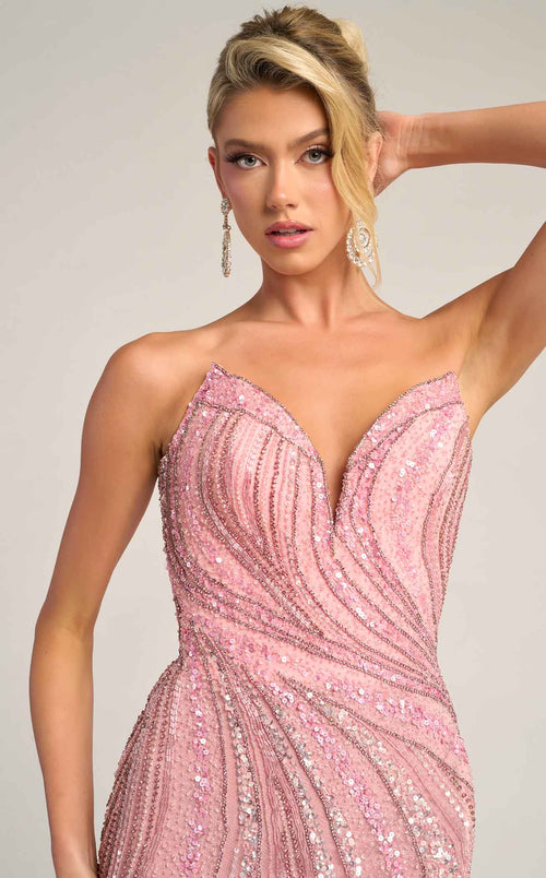 Strapless Sequin Evening Gown with Sweetheart Neckline Beaded Dress by Portia and Scarlett PS26412C