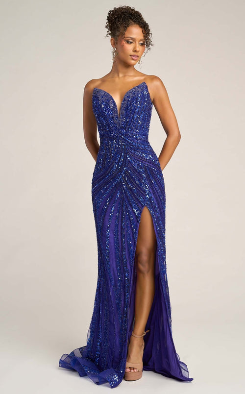 Portia & Scarlett PS26418C Strapless Sequin Evening Gown with Slit Sparkly Formal Prom Dress