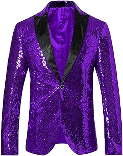 Glitter Tuxedo Dinner Jacket Sequin Blazer Purple Flashy Stage Spo