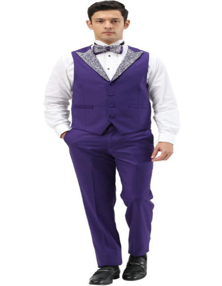 Purple Prom Tuxedo - Perfect Wedding Suit Vested Rhinestone Lapelled