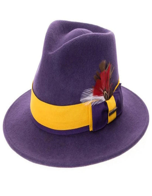 Purple and Gold Dress Hat 1920s Fedora Style - Men's Classic Two Tone Fedora Dress Hat in Purple and Gold by USA Men's Outlet