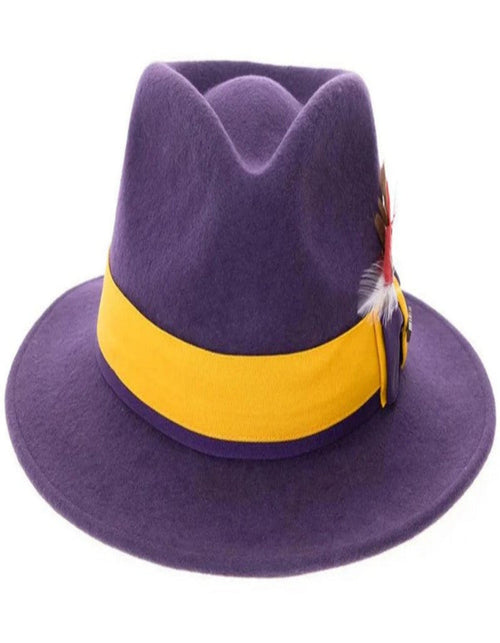 Purple and Gold Dress Hat 1920s Fedora Style - Men's Classic Two Tone Fedora Dress Hat in Purple and Gold by USA Men's Outlet
