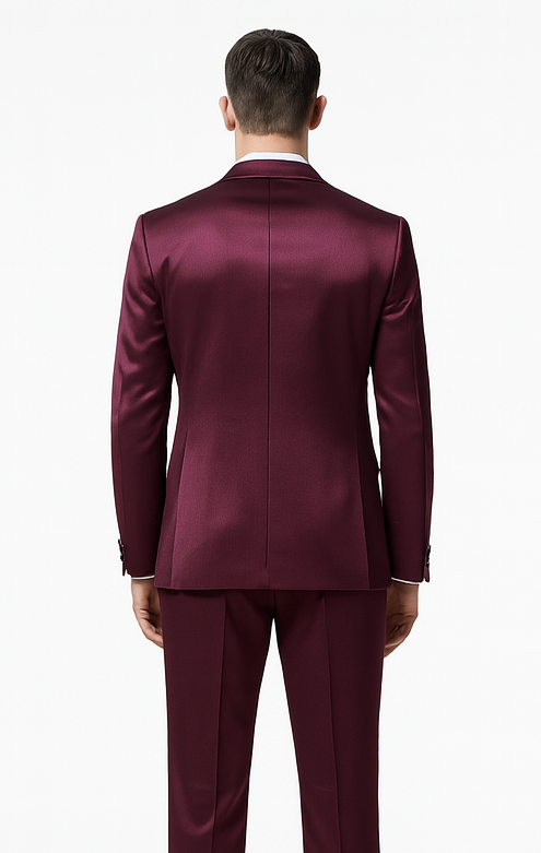 Tazzio Men's Purple Satin Double Breasted 3 Piece Slim Fit Suit with Peak Lapel β Elegant Formalwear