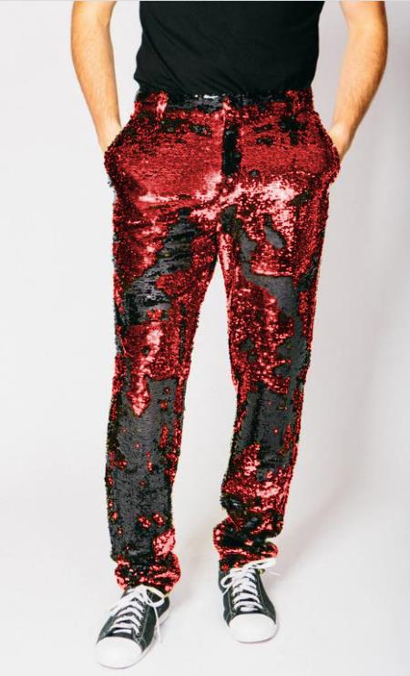 Mens Sequin Pants - Red Dress Party Pants Red / Dress Size Pants : 28 Unfinished Bottom Mens Sequin Pants - Red Dress Party Pants Red / Dress Size Pants : 28 Unfinished Bottom