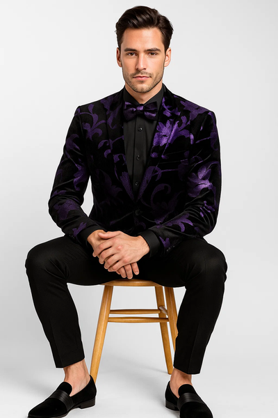Purple and Black Paisley Tuxedo Dinner Jacket