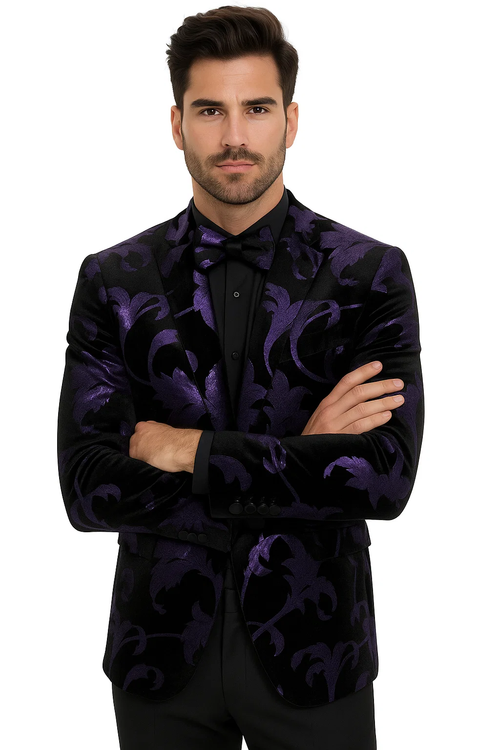 Purple and Black Paisley Tuxedo Dinner Jacket