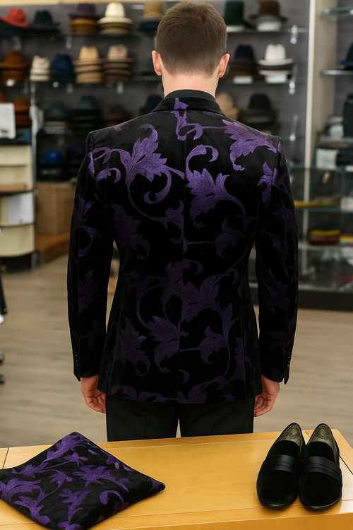 Purple and Black Paisley Tuxedo Dinner Jacket