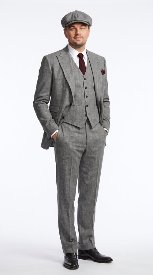 Peaky Blinders Men’s Gray Tweed 3 Piece Suit – Vintage 1920s Wedding Vested Suit