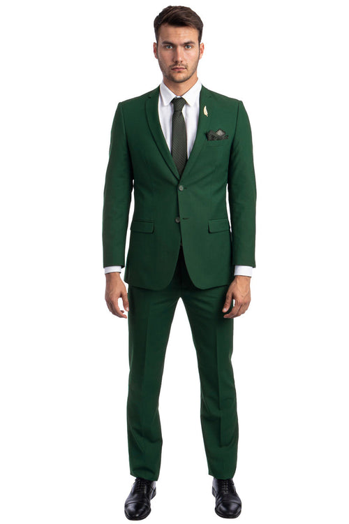 Men's Basic 2 Button Slim Fit Wedding Suit in Hunter Green by Tazzio