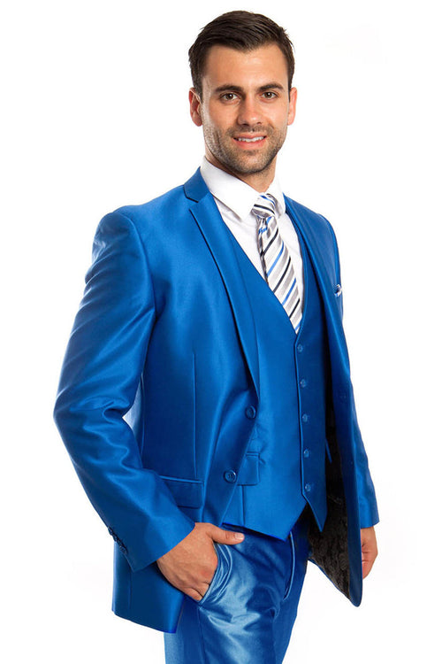 Striking Royal Blue Sharkskin Suit for Men