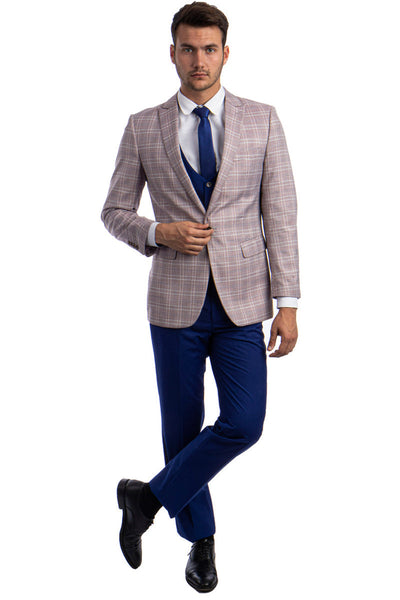Men's Pink Peak Lapel Suit with Double Vest