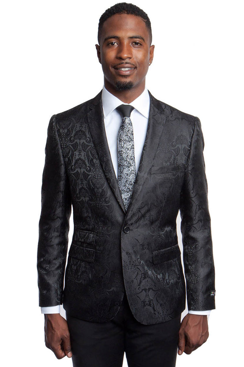 Men's Slim Fit Black Paisley Blazer