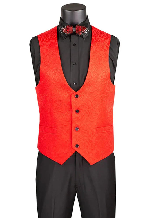 Red Prom Tuxedo Suit - Red Wedding Suit - Men's Slim Fit Vested Paisley Wedding Tuxedo by PROMTUXEDO